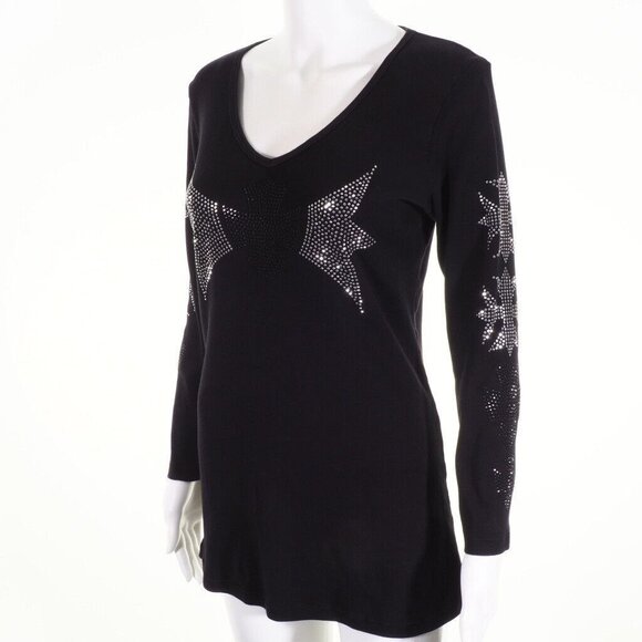 Avangard Womens Top Size XL Embelished Stud Emblem Black Silver Knight Queen - Picture 4 of 10